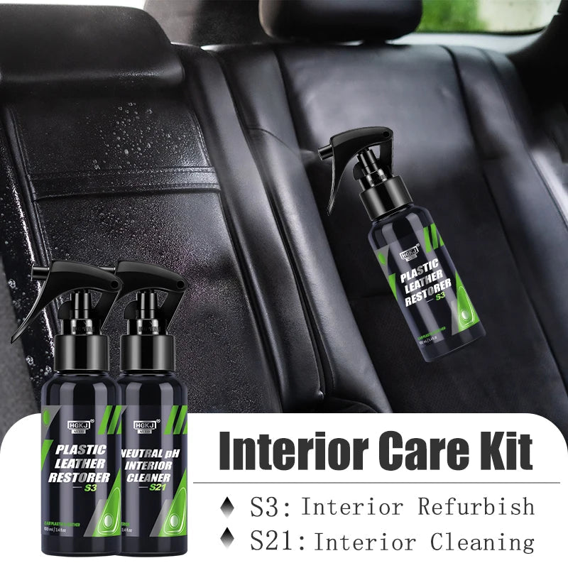 HGKJ Interior Cleaner and Plastic Restorer Leather Conditioner Kit Protectant Safe Liquid Wax Water-free Foam Spray S3&S21 CM World