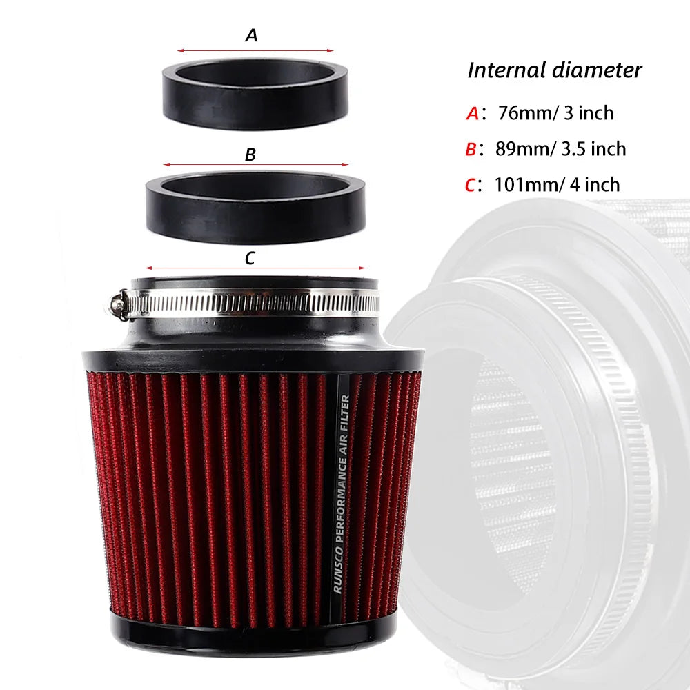 76MM 89MM 101MM High Flow Cold Cone Air Intake Filter 2.5inch 3inch 3.5inch Universal Car Air Filter Modification for Race Car CM World