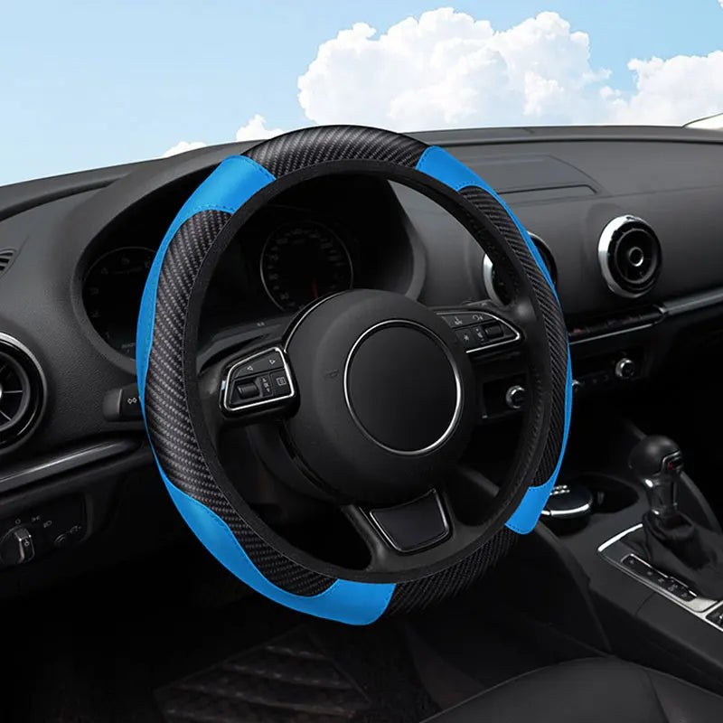 Universal Steer Wheel Protector Cover PU Leather Carbon Fiber No inner circle Anti Slip Breathable Steering Wheel Cover CM World