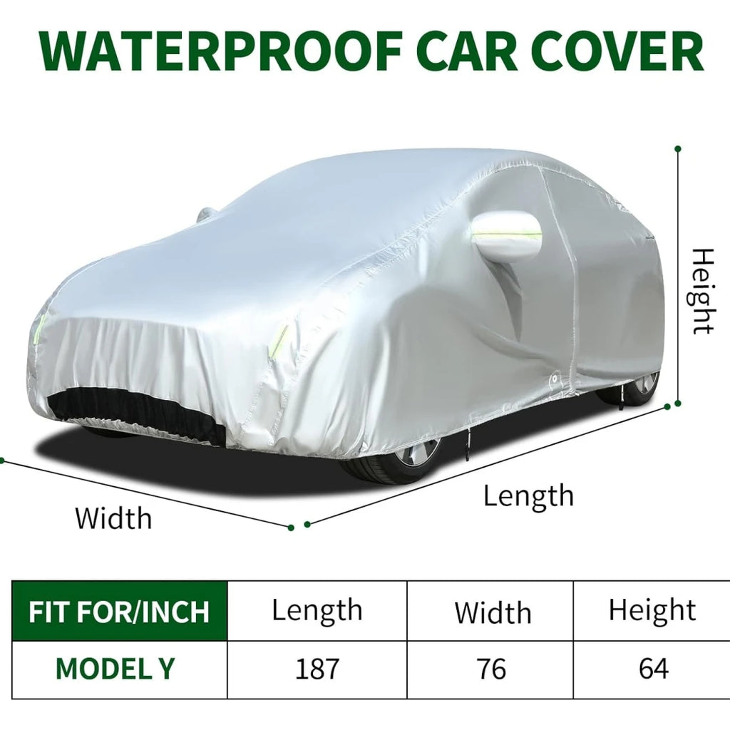 Car Cover For Tesla Model Y Car Cover Waterproof All Weather with Ventilated Mesh Charge Port Opening Zipper Door Trunk Opening