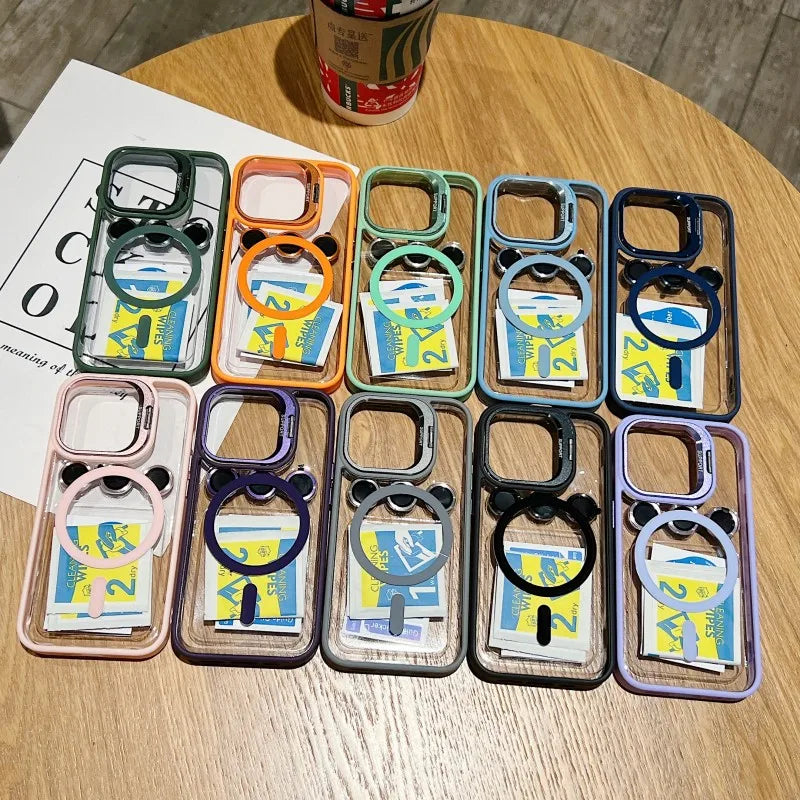 For Magsafe Stand Glass Lens Protector Case For iPhone17 16 15 14 13 11 12 Pro Max 16 Plus Luxury Magnetic Shockproof Back Cover Car Mobile World