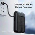 50000mAh Solar Power Bank Built-in Cable Solar Charger 2 USB Ports External Charger Power Bank with LED Light For iPhone Xiaomi