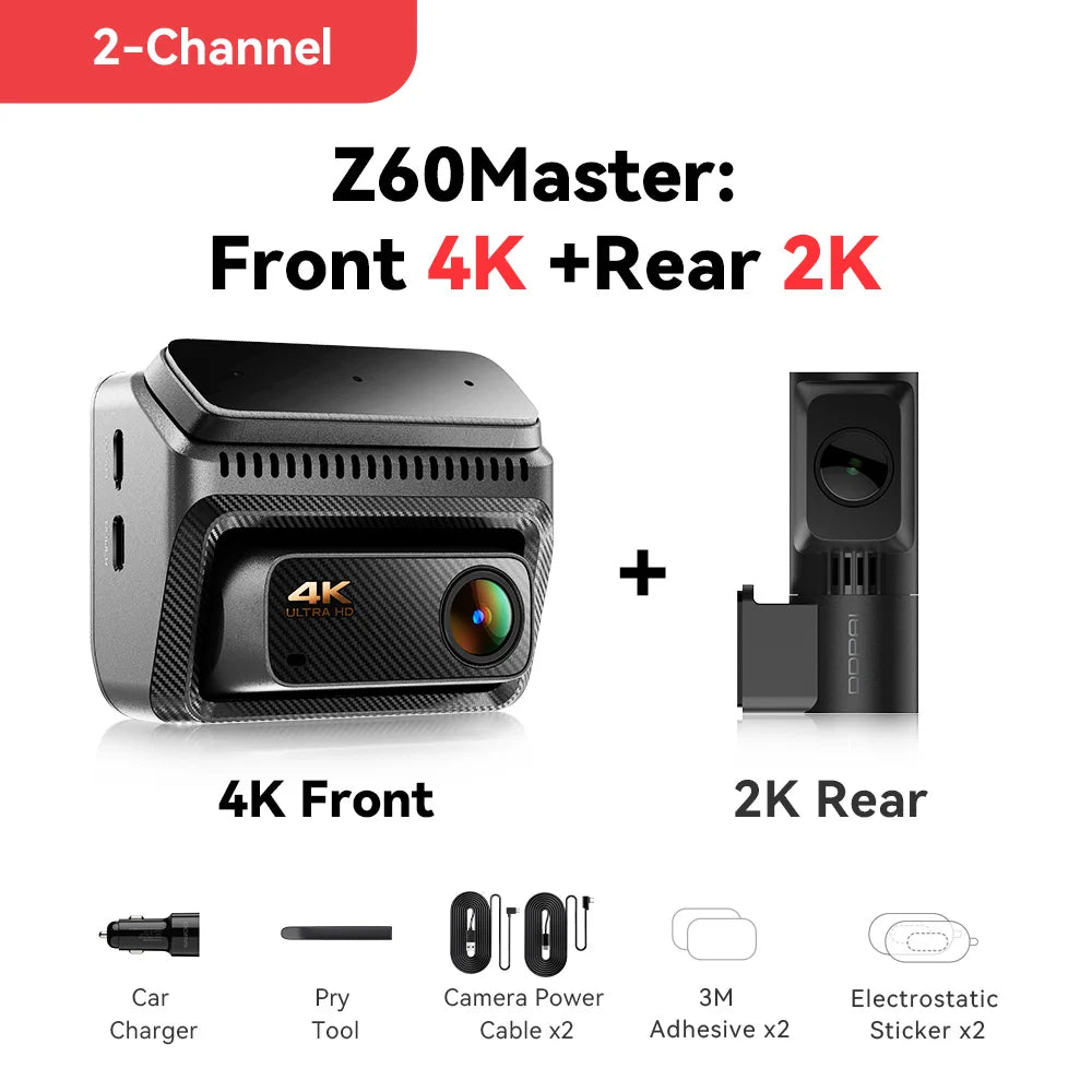 【New】DDPAI Z60Master Dual Dash Cam 4K+2K 2/3 Channel Front and Rear HDR Night Vision WiFi6 GPS ADAS Dash Camera DVR Car Dashcam Car Mobile World