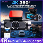4K 4-CHs Dash Cam WiFi GPS, Front Rear Left Right Car Video Recorder, 24H Parking Monitoring Night Vision Dashcam Supercapacitor