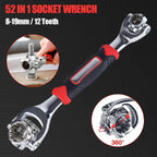 52-in-1 Multi-Functional Socket Wrench Set 360 Degree Rotating Dog Bone Design Universal Spline Wrench 8-19mm Heavy Duty Professional Hand Tool for Car Auto Repair Bicycle Motorcycle Maintenance Garage Workshop