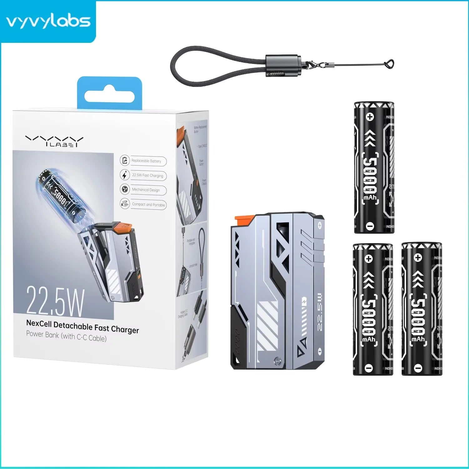 VYVYLABS 30000mAh Detachable CCC Power Bank Fast Charger 22.5W Wireless Portable Charger 21700 PowerBank For iP 17 Spare Battery Car Mobile World