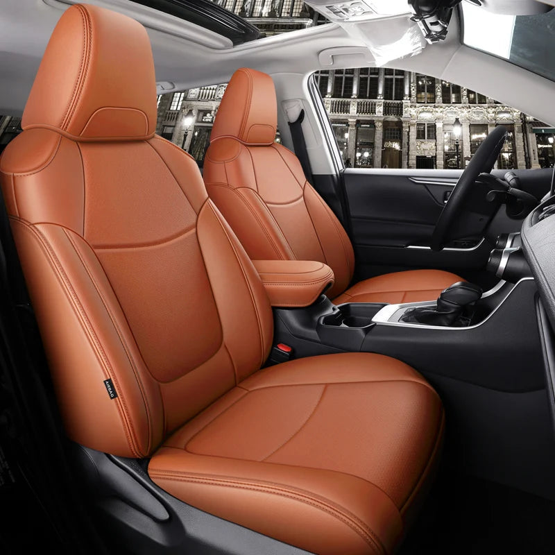 Custom Fit Car Seat Covers Accessories 5 Seat Full Set Middle Perforated Genuine Leather for Toyota RAV4 Corolla CHR Prius Camry CM World