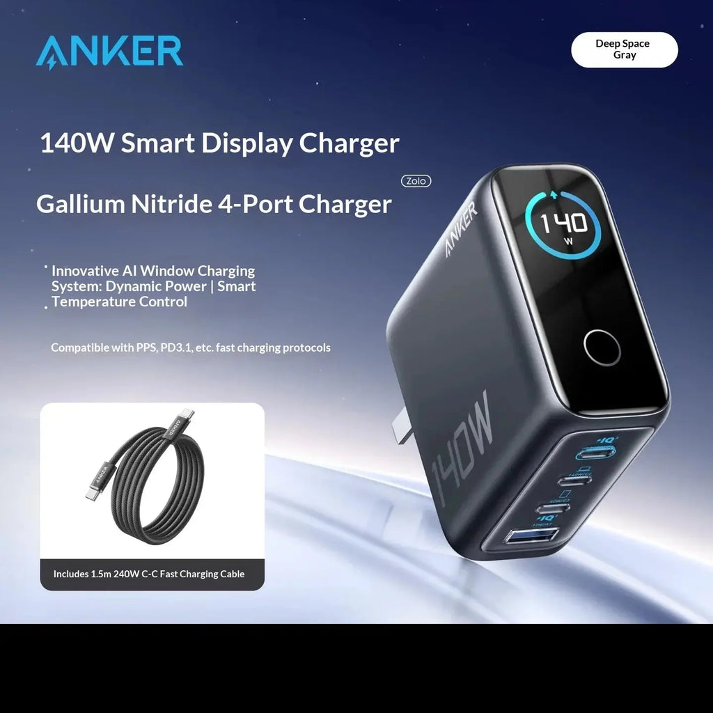 Anker 140w Gan Charger Pd 100w Multi Port Digital Display Ai Temperature Control Fast Charging For Macbook Laptop Phone Tablet Car Mobile World
