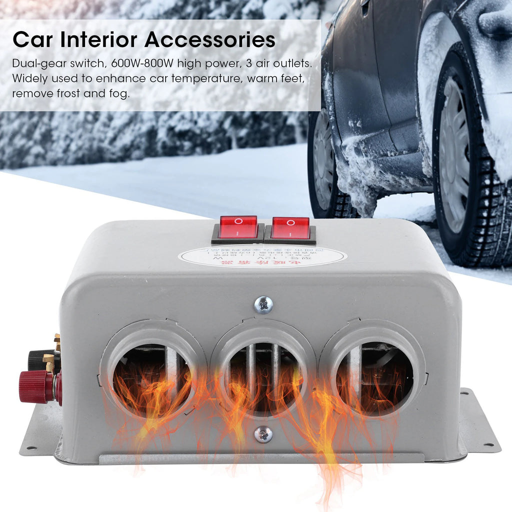 12V Car Heater Car Heater Auto Warming Compact Car Heater 3 Hole 600W‑800W Winter Fast Heating Warmer Frost Removing Low Noise