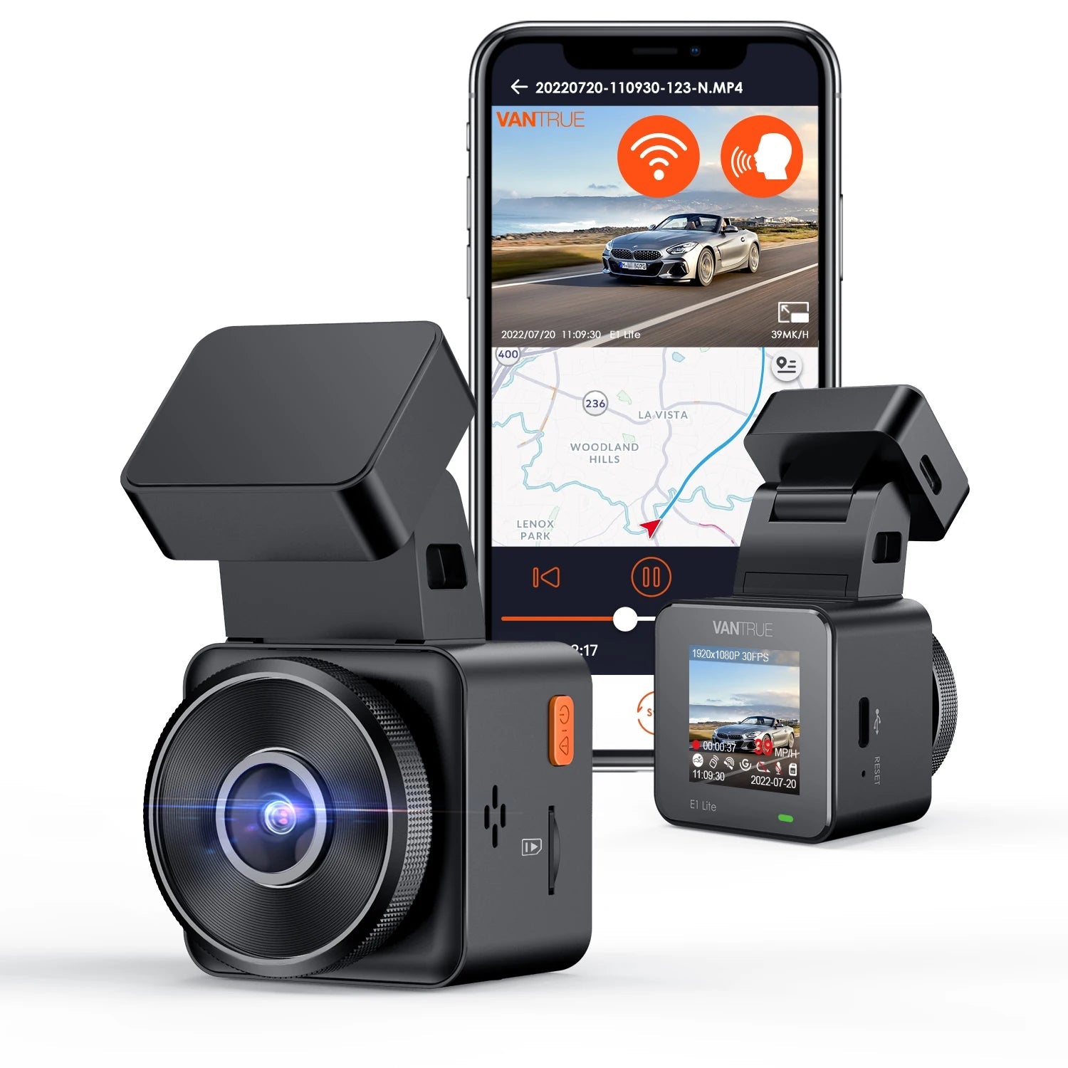 Vantrue E1 Lite Mini Dashcam 1080P WiFi Dash Camera with Free App Voice Control 24H Parking Mode Support 512GB Max Car Mobile World