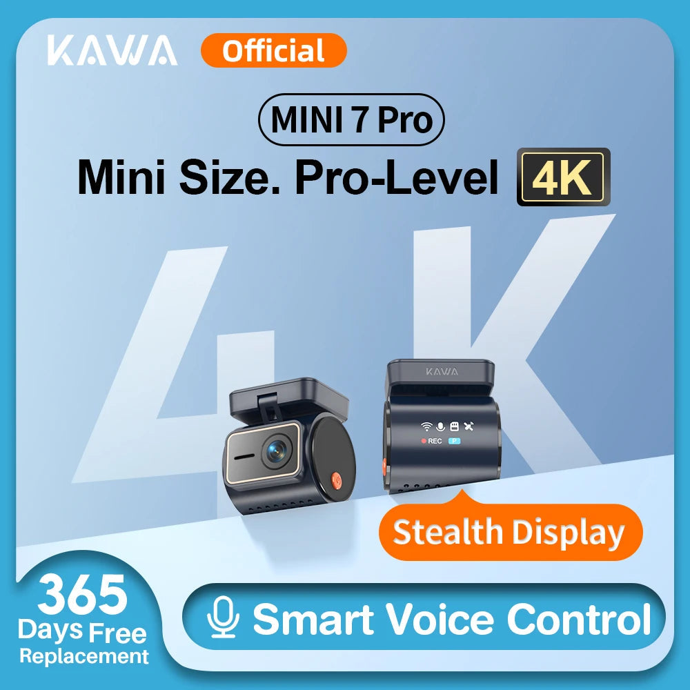 KAWA 4K Front Dash cam MINI 7 Pro,WiFi Car Camera with APP/Voice Control/WIFI6/GPS, AUTO Video Recorder,Dashcam,HDR,Dash camera Car Mobile World