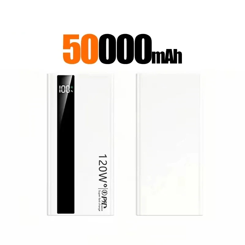 Lenovo 50000mAh Powerbank 120W Super Fast Charging Portable Battery Charger Ultra Capacity LED Digital Display For iPhone Car Mobile World