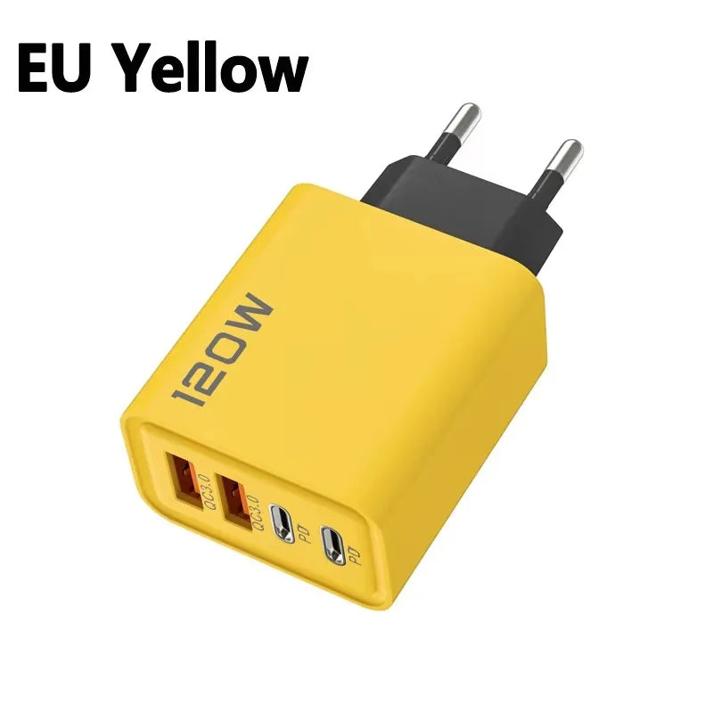 4 Ports 120W Charger USB C PD Quick Charge 3.0 Type C USB Phone Chargers Fast Charging Adapter For iPhone Samsung Xiaomi Huawei Car Mobile World