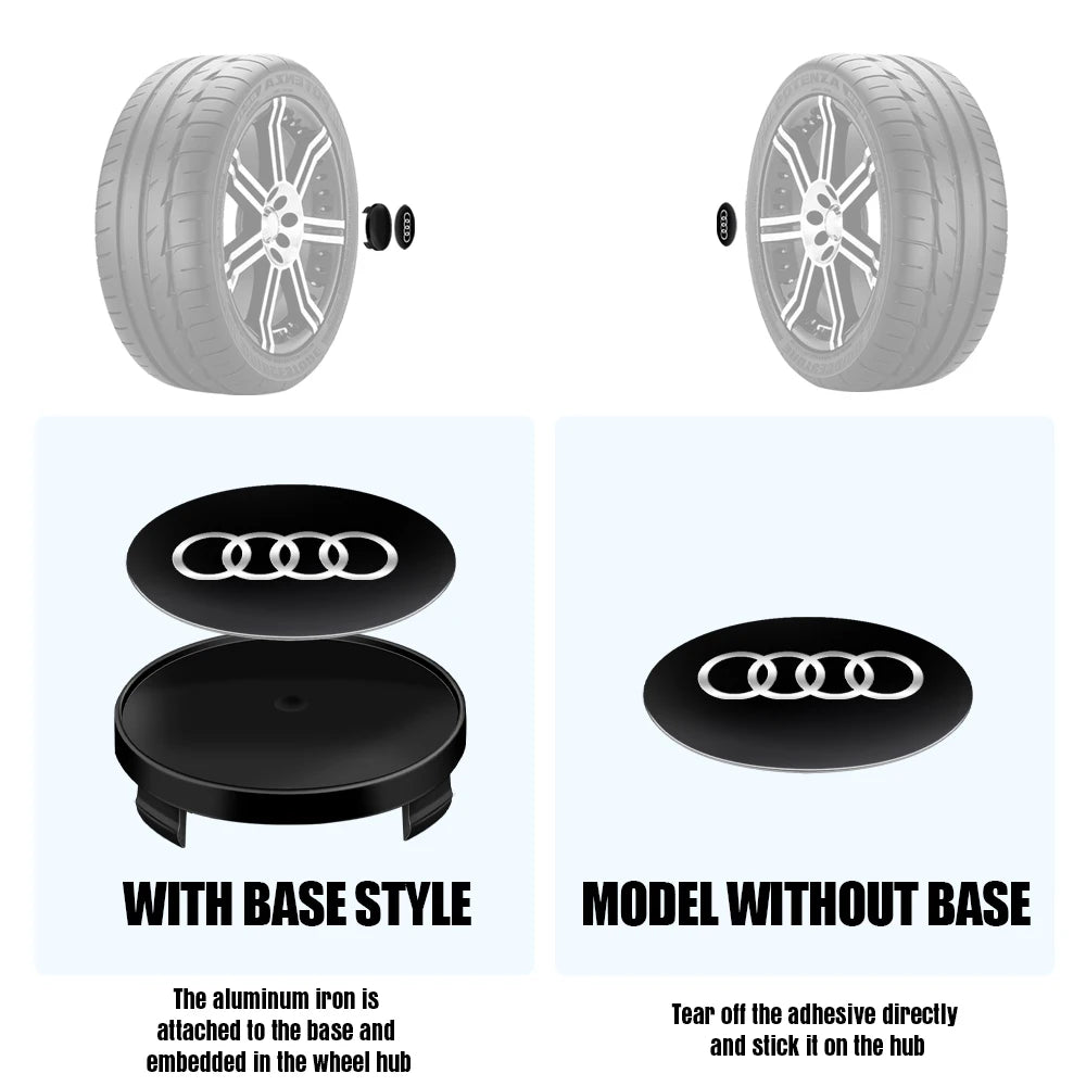 4pcs Set of Wheel Center Caps Stickers Car Hub Covers for Audi S RS A3 A4 B8 A6 A5 Q5 A7 - Multiple Sizes 56/60/63/65/68mm CM World
