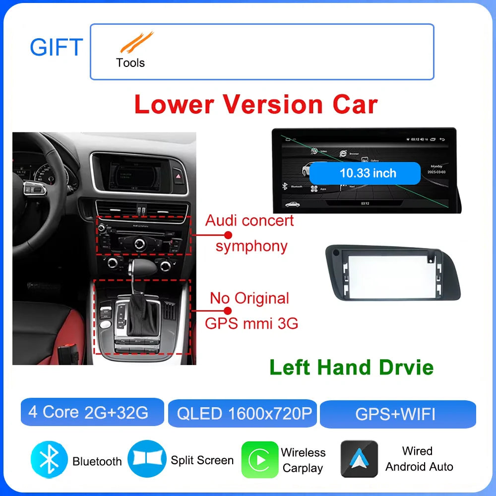 for Audi Q5 2009 - 2017 Android 16 Car Radio Video Multimedia Player GPS Navigation QLED Screen WiFi DSP Stereo Auto Accessories CM World