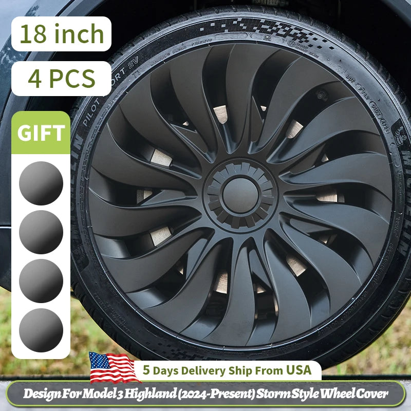 4PCS for Model 3 Highland (2024-2026) 18 Inch Right＆Left Hubcaps Storm Style Replacement Accessories Wheel Cover for Tesla