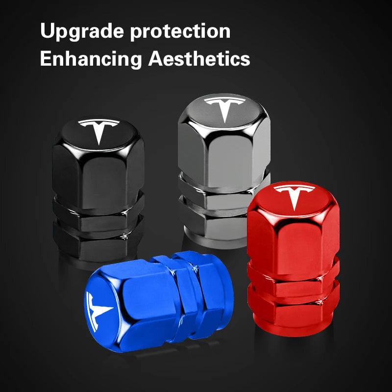 4pcs Metal Car Wheel Tire Valve Stem Caps Cover For Tesla Model 3 Y S X Cybertruck Juguete Sticker Coil SpaceX Auto Accessories