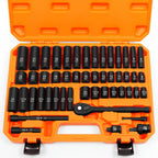 50-Piece 3/8" Drive Socket Set SAE & Metric - Chrome Vanadium Steel Impact Sockets with Extension Bar & Ratchet CM World