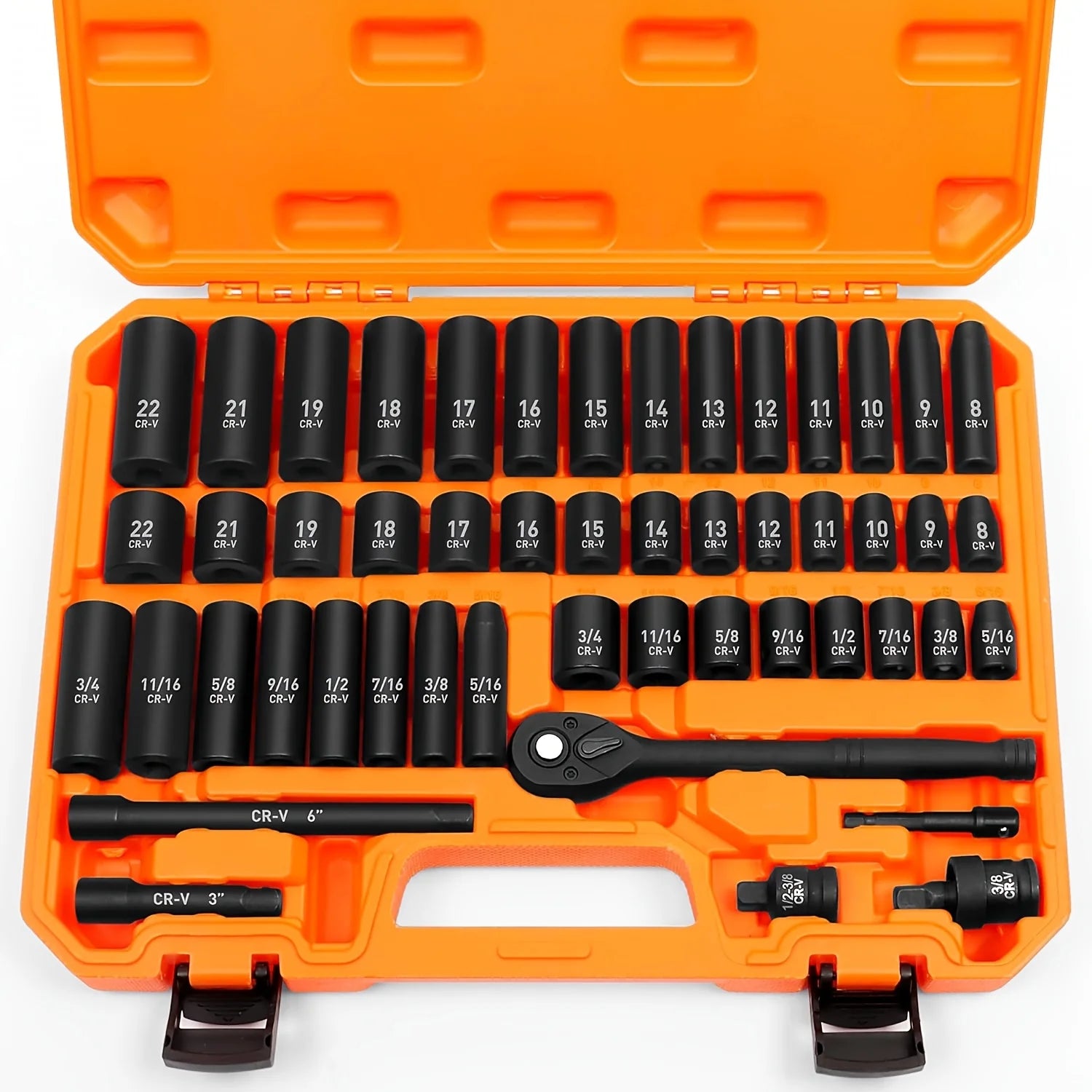 50-Piece 3/8" Drive Socket Set SAE & Metric - Chrome Vanadium Steel Impact Sockets with Extension Bar & Ratchet CM World