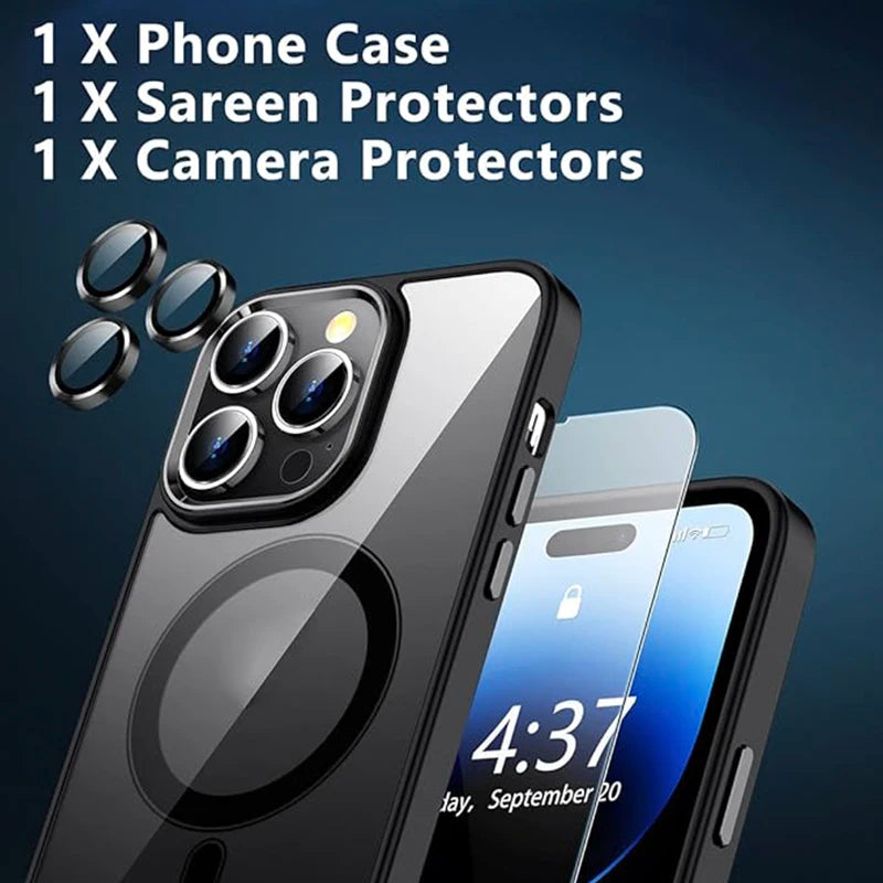 Clear Black Magnetic Case for iPhone 17 16 15 14 Pro Max Plus 13 12 Mini 11 with Screen Protector Lens Protector Mobile Cases Car Mobile World