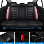 Universal 5-Seat PU Leather Car Seat Covers Black And Pink Full Set Waterproof Front & Rear Cushion Protectors, Airbag Compatible Car Interior Upgrade, Easy Installation And Easy To Clean Fit For Most Car Sedan SUV Hatchback
