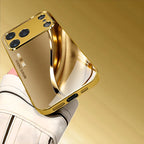Luxury Metal Curve Pattern Gold Metallic Paint Glass Phone Case For iPhone 17 Pro Max 11 12 13 14 15 16 Plus 17Air 16E Cover