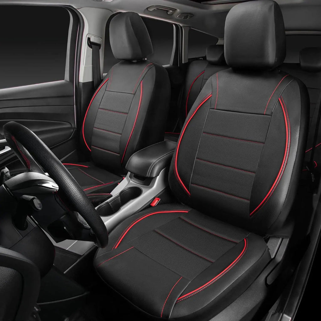 Universal Leather Car Seat Covers Red Simple Waterproof 5 Seat Car Seat Cover CM World