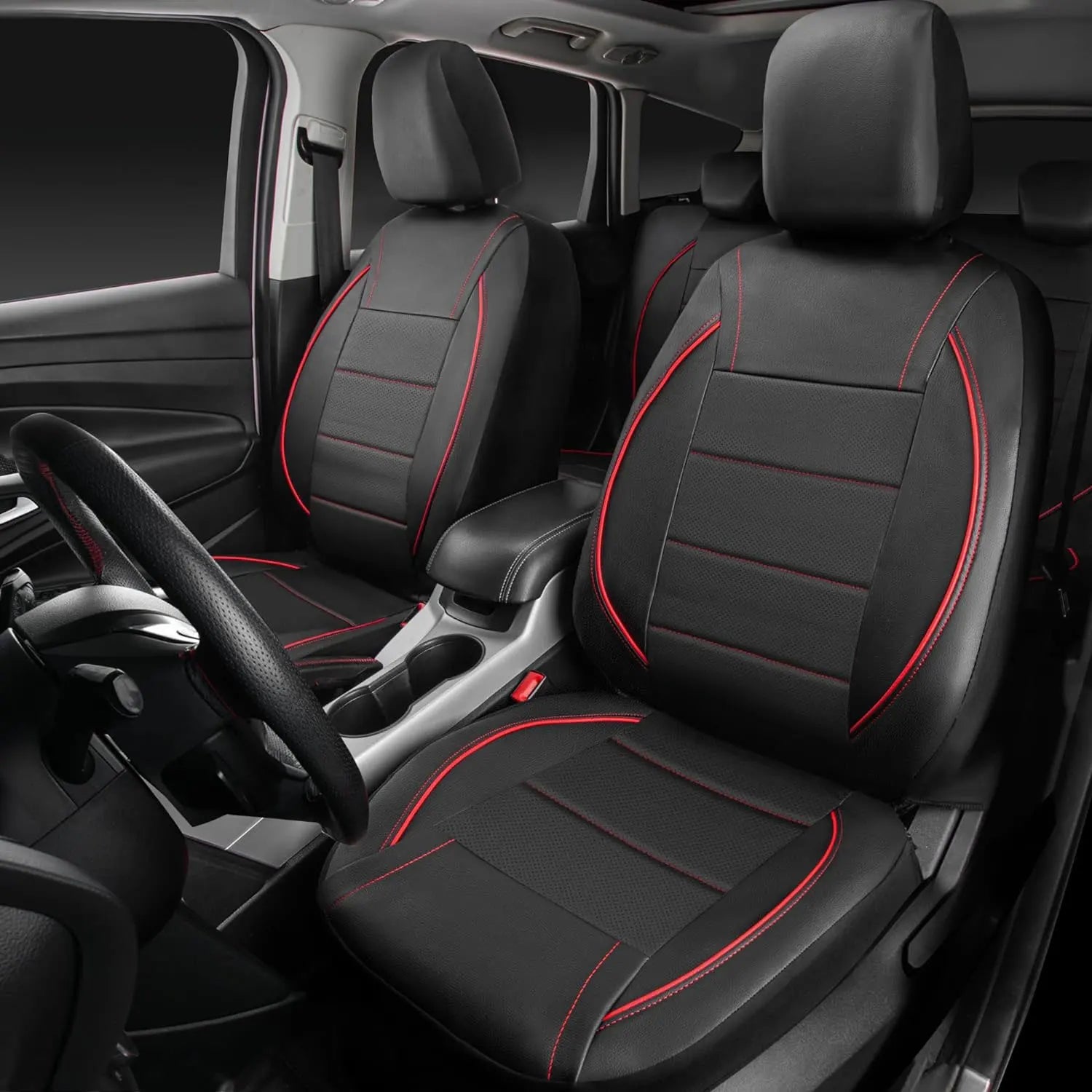 Universal Leather Car Seat Covers Red Simple Waterproof 5 Seat Car Seat Cover CM World