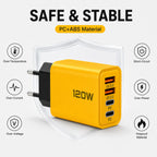 120W 4 Port USB C Fast Charger PD Quick Charge USB 3.0 Wall Adapter EU Plug Power Adapter for iPhone Xiaomi Huawei Phone