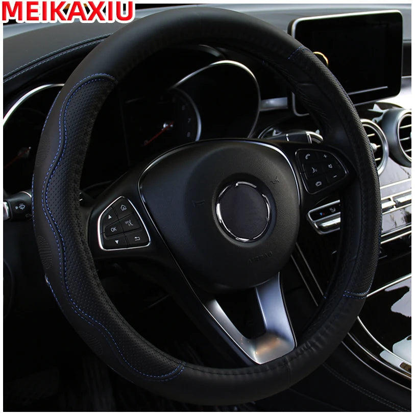 PU fiber leather embossed car has an inner ring steering wheel cover suitable for 14.5 - 15 inch round car decorations. CM World