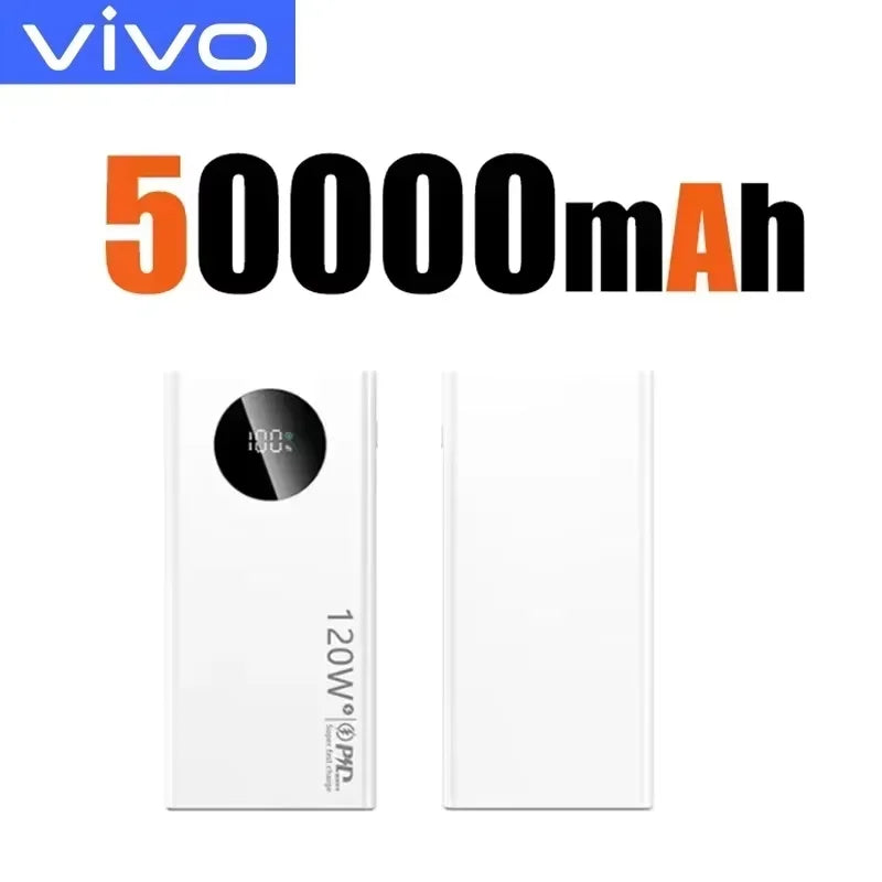 VIVO 50000mAh Power Bank 120W Super Fast Charging Digital Display Type-C USB Portable Charger For iPhone Samsung Huawei 2026 New Car Mobile World