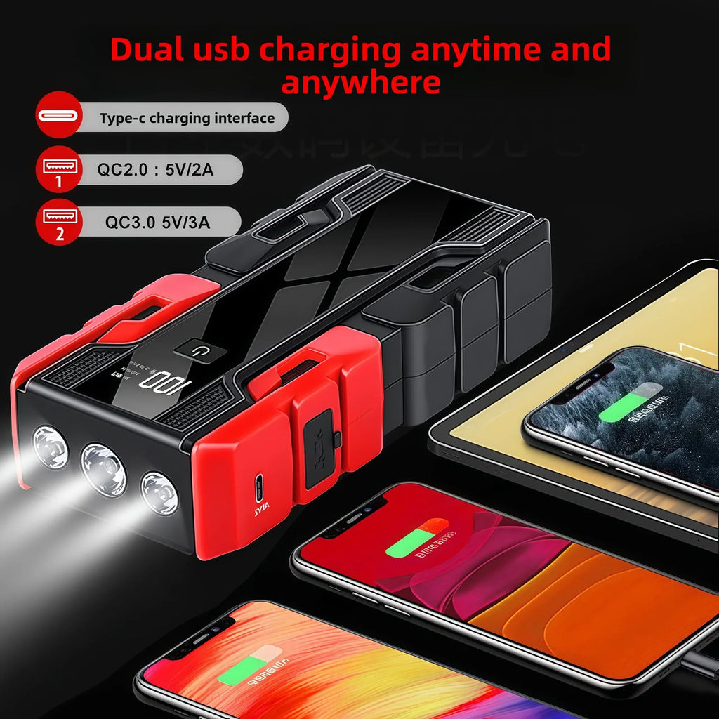 12V Car Jump Starter , 3000A Peak 99800mAh Portable Power Bank ,12V Auto Battery Booster with LCD Display, Emergency LED Light