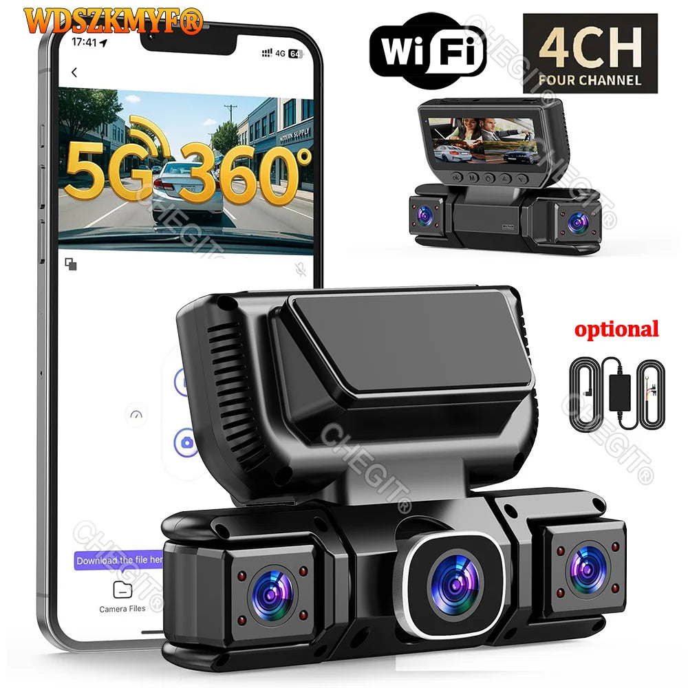 New WIFI 4Channel 360 Degree  Car Dvr 1080P Video Recorder WiFi APP Dashcam 24h Parking Monitor Rear View Camera Car Recorder Car Mobile World