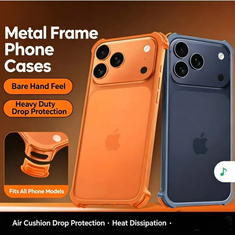 Luxury Metal Aluminum Alloy Frame Lens Protect Phone Case For iPhone 18 17 16 15 14 13 Pro Max Silicone Lining Shockproof Bumper
