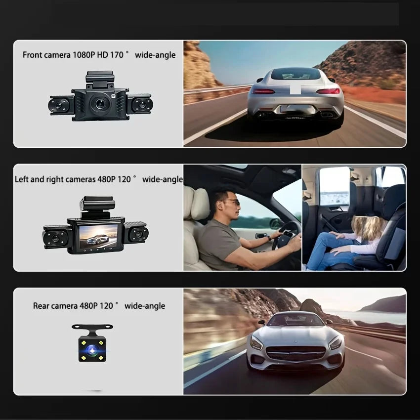 4-Channel WiFi Dash Cam, Wide Angle, Night Vision, G-Sensor, Parking & Loop Recording, Universal for Various Vehicles Car Mobile World