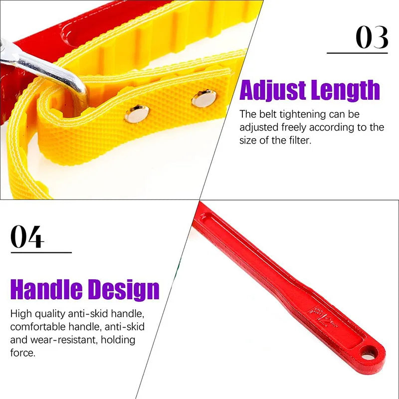 Multi Functional Belt Wrench with Adjustable Length, Used to Replace Water Filters Oil Filters Swimming Pool Connections