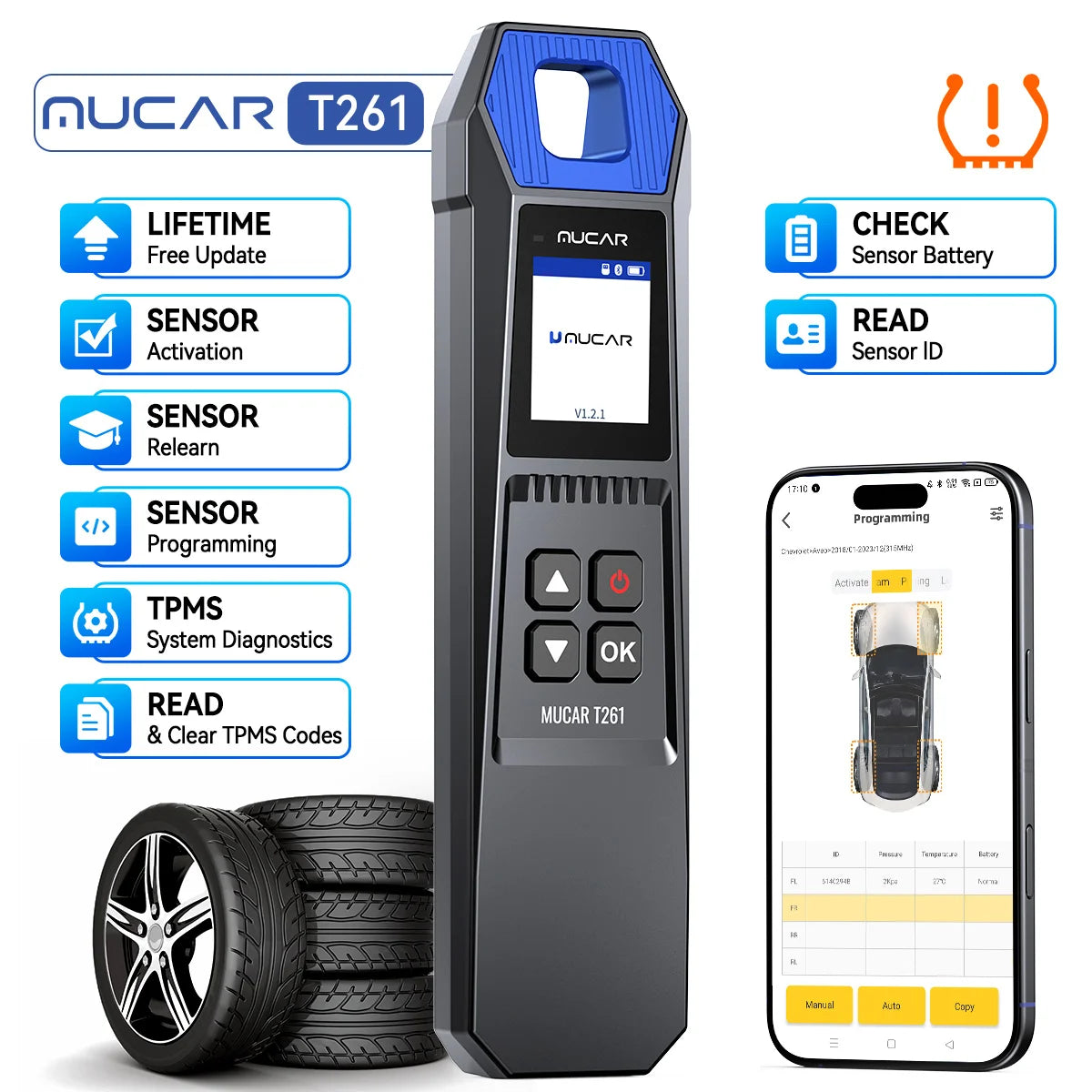 2026 MUCAR T261 Tire Pressure Inspection Tools TPMS System Car Code Reader Sensor Programming Tools For MUCAR 892BT VO7S VO6