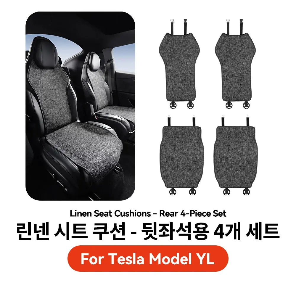 YZ For Tesla Model YL Linen Ice Silk Seat Cushion Backrest Pad Summer Cool Breathable Car Seat Protector Cover 2026 Accessories Car Mobile World