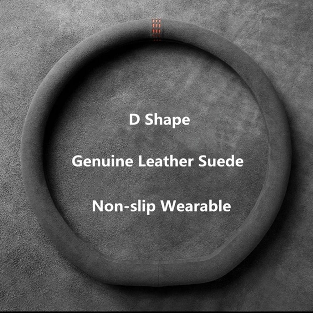 Car Steering Wheel Covers Cowhide Suede Steering Wheel Cover Wrap Universal 37-38cm Breathable Steering Covers Car Accessories CM World