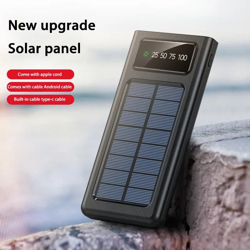 20000mAh Power Bank Portable Charger with 4 Built-in Cables Digital Display LED Flashlight Fast Charging Battery Pack
