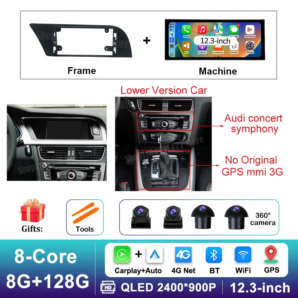 12.3 '' Ultra-thin Screen GPS Android 16 for Audi A4 B8 A5 2009 - 2016 BT Car Video Radio Multimedia Player 4G Auto Accessories CM World