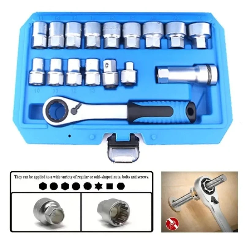 17 PCS Core Ratchet Socket Wrench KitSocket Set Car Repair Tool Ratchet Torque Wrench Combo Auto Repairing Tool Set