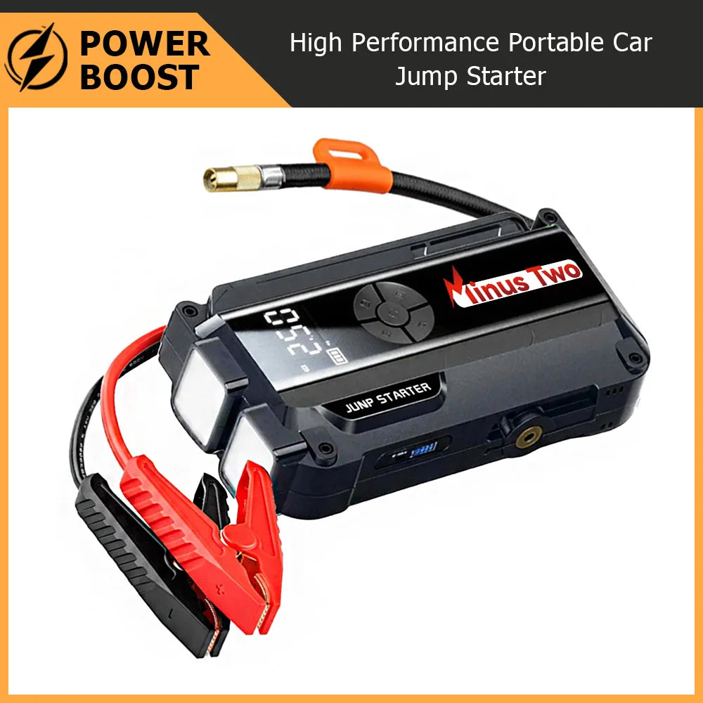 Car Jump Starter with Air Compressor, 8000mAh Battery Booster Power Bank 12V Petrol Diesel Car Emergency Kit with LED Light