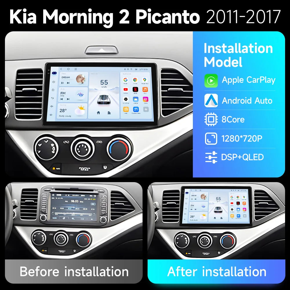 JIUYIN Android 15 Carplay Car Radio Multimidia Video Player For KIA PICANTO Morning  2011-2016 Navigation GPS IPS Head Unit CM World