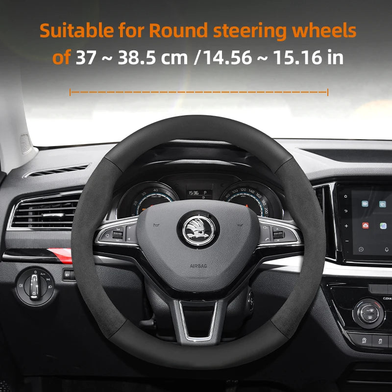 Suitable for Skoda Suede Matte Carbon Fiber Texture Steering Wheel Cover Suitable for Octavia 2 3 A7 1 Superb Roomster A5 Rapid Karoq Yeti Spaceback Fabia Monte Carlo Mk3 Accessories CM World