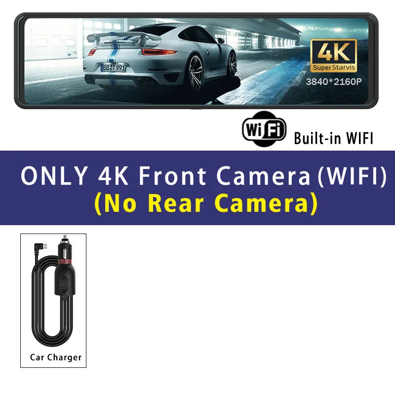11.26" Car Dvr 4K 3840*2160P Dash Cam GPS WIFI Mirror Dual Lens Dashcam Camera Drive Recorder Vehicle Black Box Stream RearView