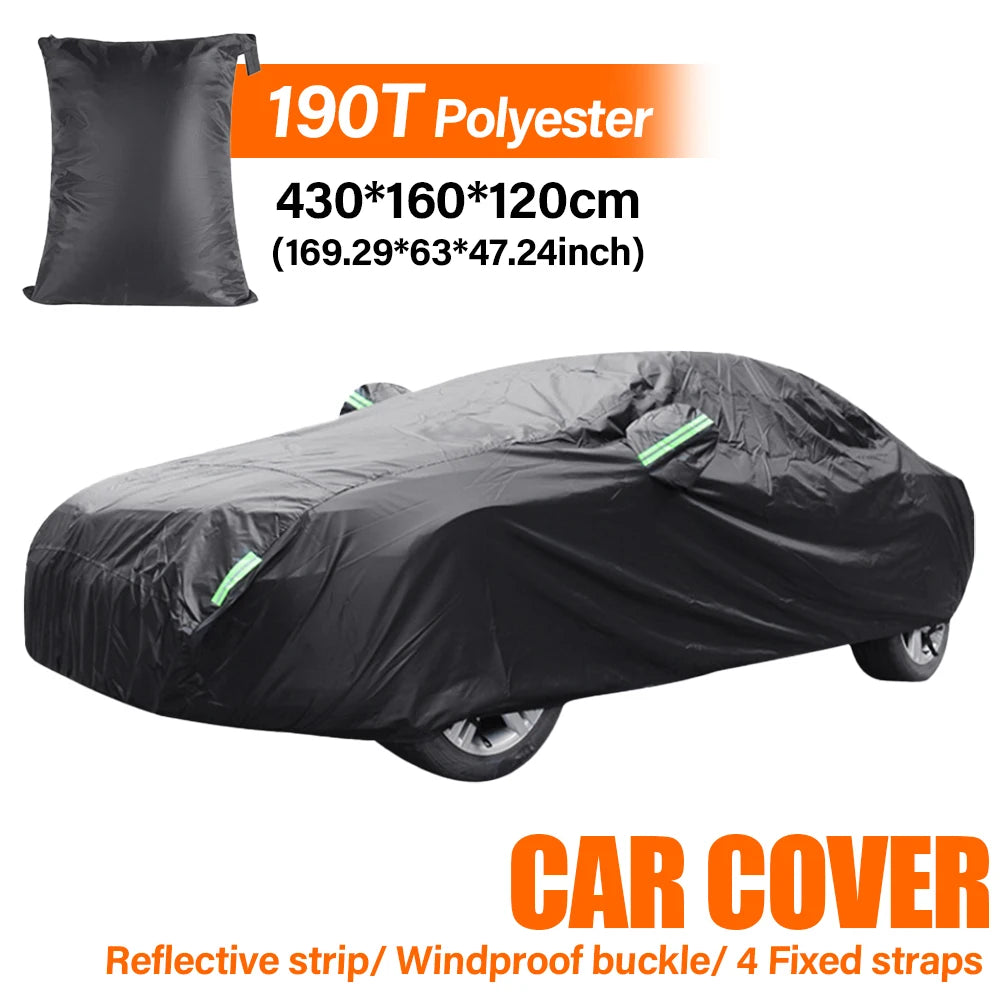 190T Thermal SUV Four-Door Full-Cover Car Cover Winter Snow and Frost Resistant Side Zipper Design Black Universal Fit CM World