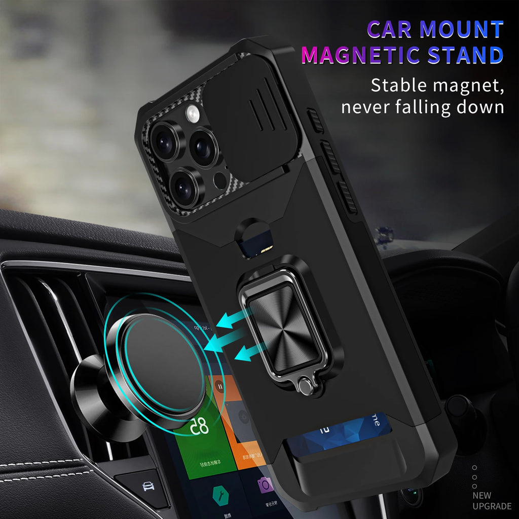 Holder Ring 360° Rotating Card Holder For iPhone 16 14 13 12 11 15 Pro Max Mini 14 15 16 Plus 7 8 XR  Protection Shockproof Case