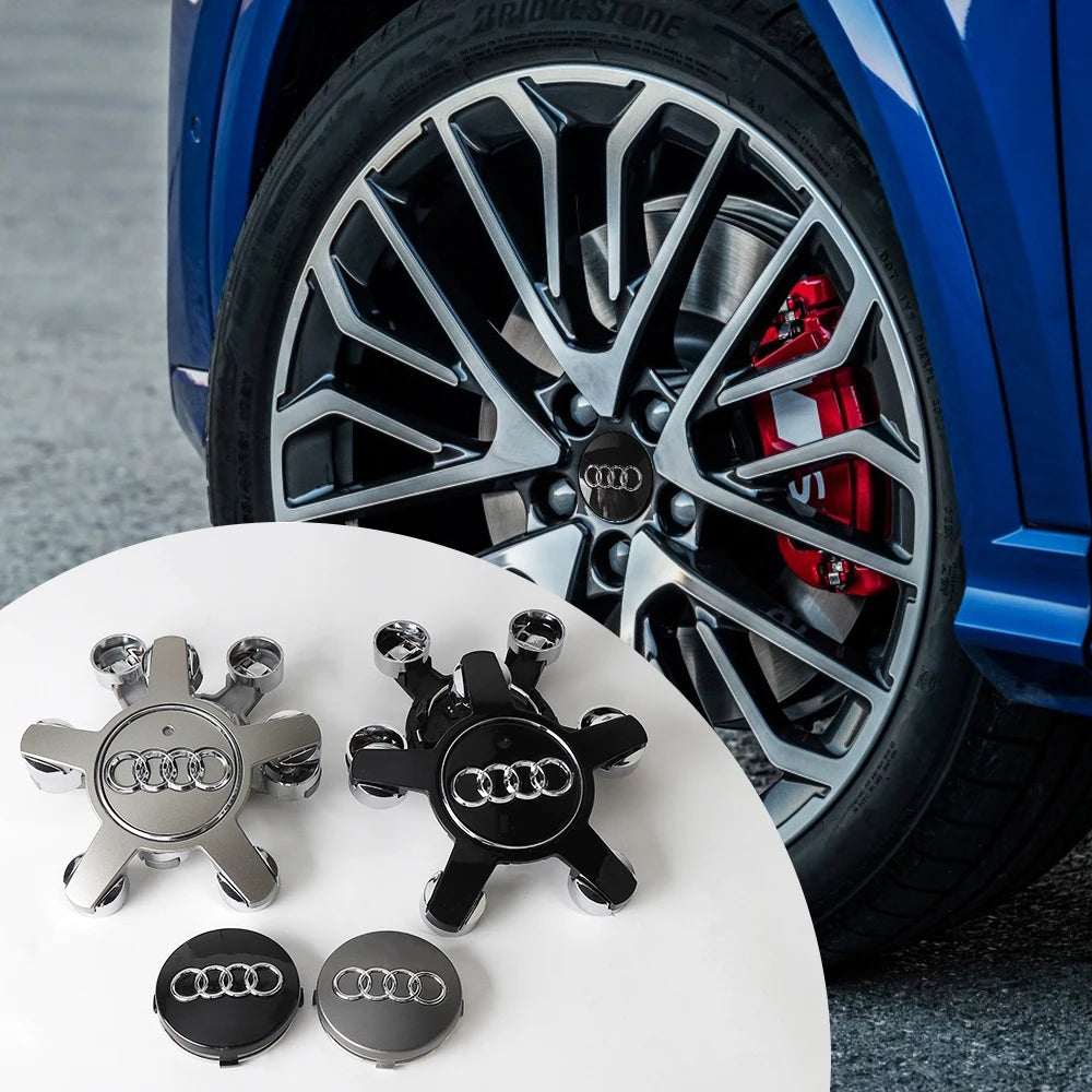 4Pcs For Audi Sline A3 A4 B5 B6 A3 8P 8V 8L A5 A6 C6 C5 S3 S4 S Car Wheel Center Hub Caps Covers Badge Hubcaps Auto Accessories