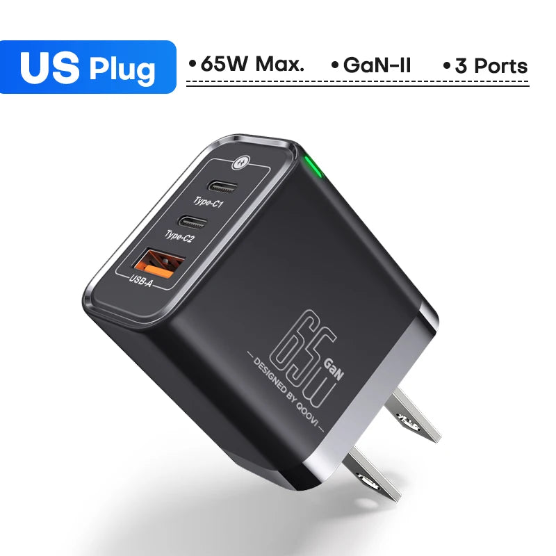 QOOVI GaN 45W USB Charger Fast Charging USB Type C Wall Charger PD QC3.0 Quick Charge For iPhone Samsung S23 S21 Laptop Tablet Car Mobile World